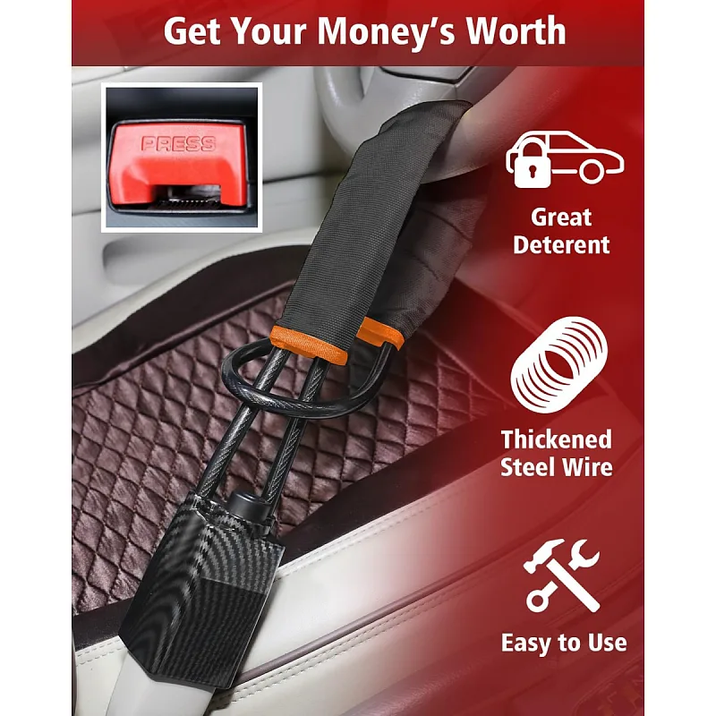 2026 Upgraded Steering Wheel Lock, Seatbelt Lock, Universal Anti-Theft Device, Car Lock, Anti-Theft Device with 3 Keys