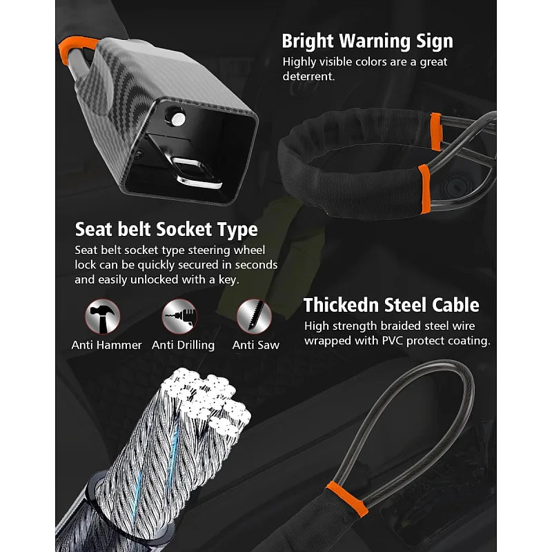 2026 Upgraded Steering Wheel Lock, Seatbelt Lock, Universal Anti-Theft Device, Car Lock, Anti-Theft Device with 3 Keys