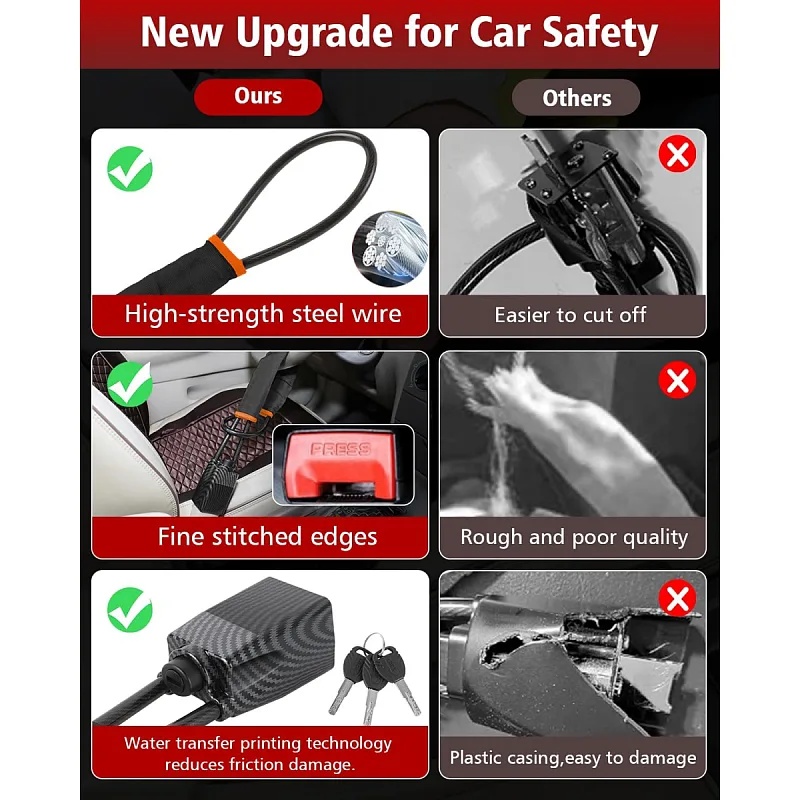 2026 Upgraded Steering Wheel Lock, Seatbelt Lock, Universal Anti-Theft Device, Car Lock, Anti-Theft Device with 3 Keys