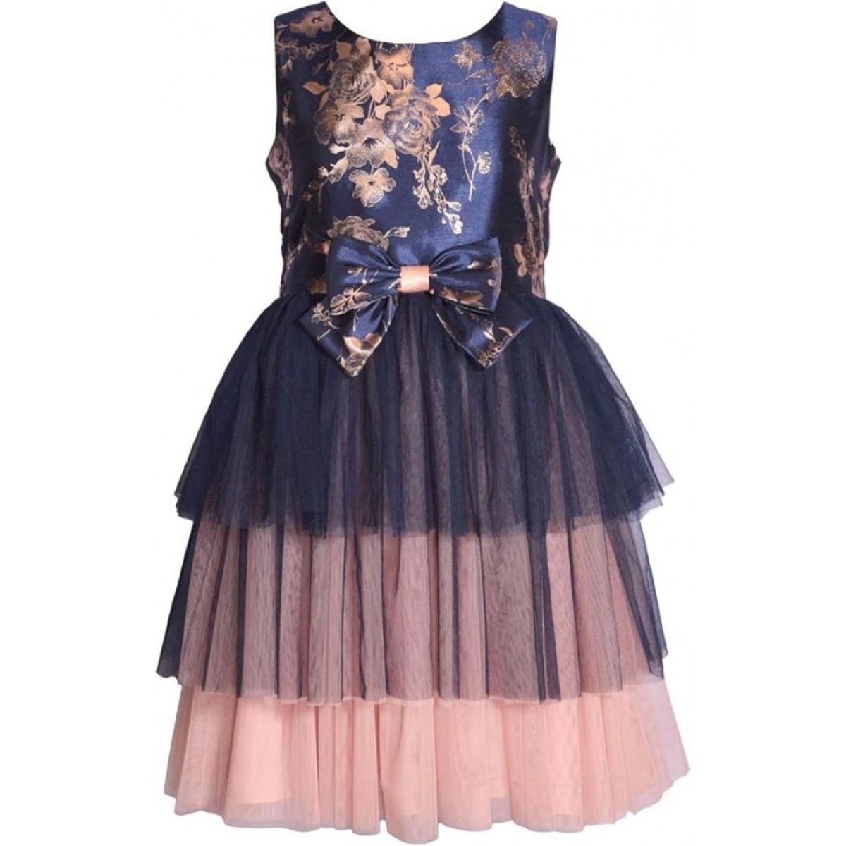 Bonnie Jean Navy Tiered Mesh Dress